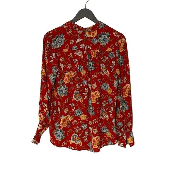 Loft Women's Button Down Blouse Long Sleeve Floral Collared Top Red‎ Size XS - Picture 2 of 9